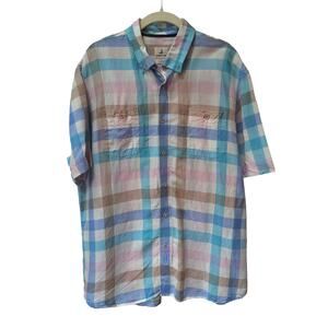 Johnnie-O Men's Sz XL Pastel Plaid Linen Blend Short Sleeve Button Down Shirt